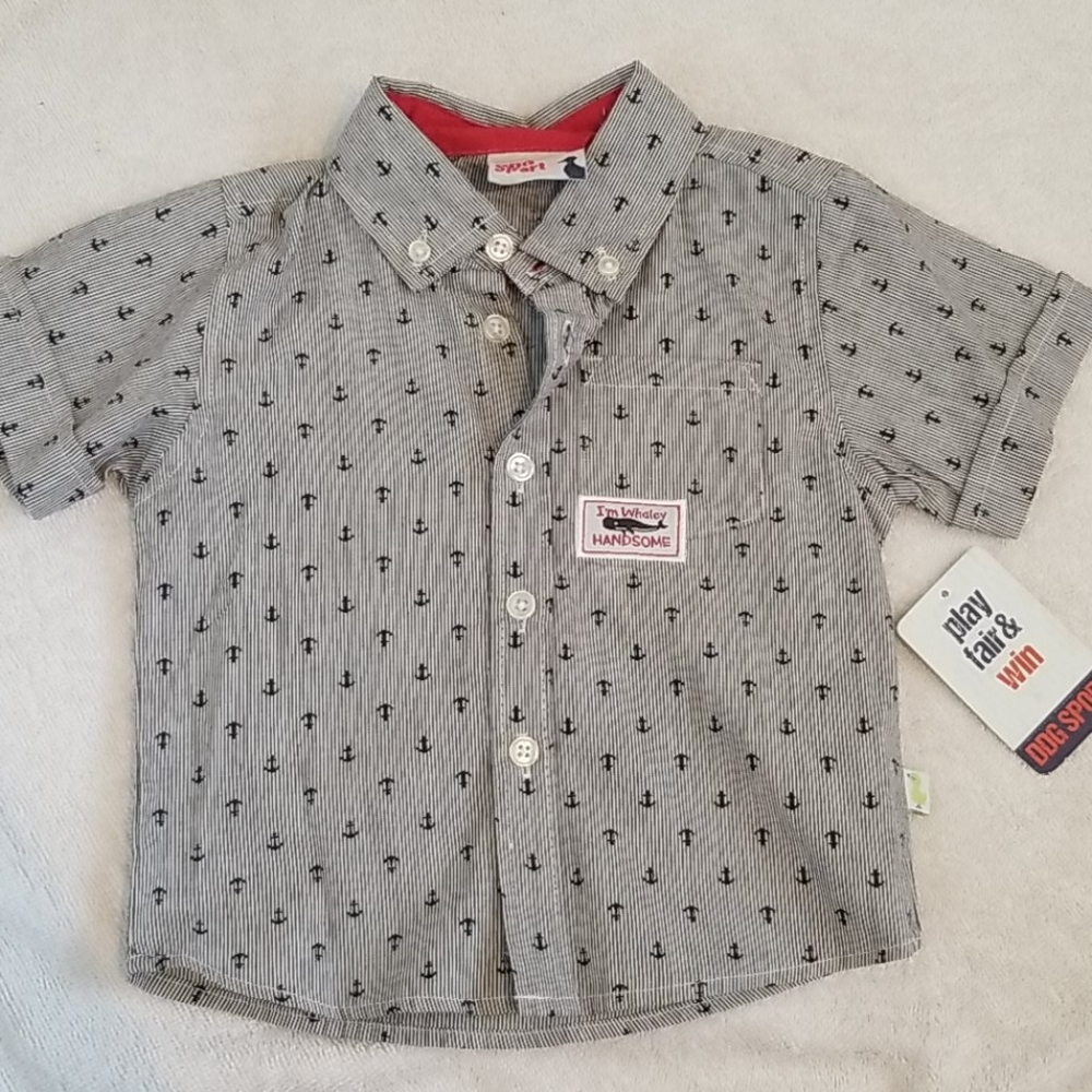 18 month short sleeve button up anchor shirt